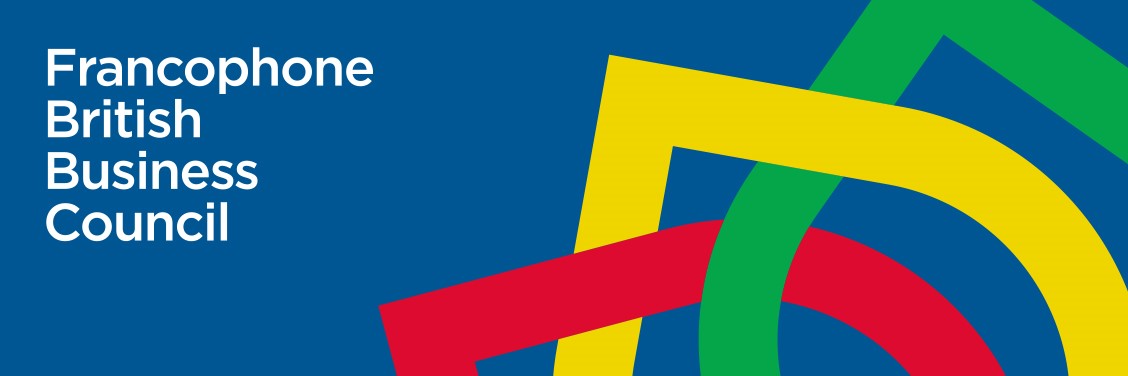 Francophone British Business Council brand graphic — geometric shapes in red, yellow and green on a light background